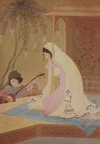 [Abdur Rahman Chughtai; Mirza Asadullah Khan Ghalib.] Muraqqa-I-Chughtai Paintings of M A Rahman Chughtai With about Fifty Plates. Introduction by Dr. James H. Cousins, D. LITT. With full Text of Diwan-i-Ghalib and Forew